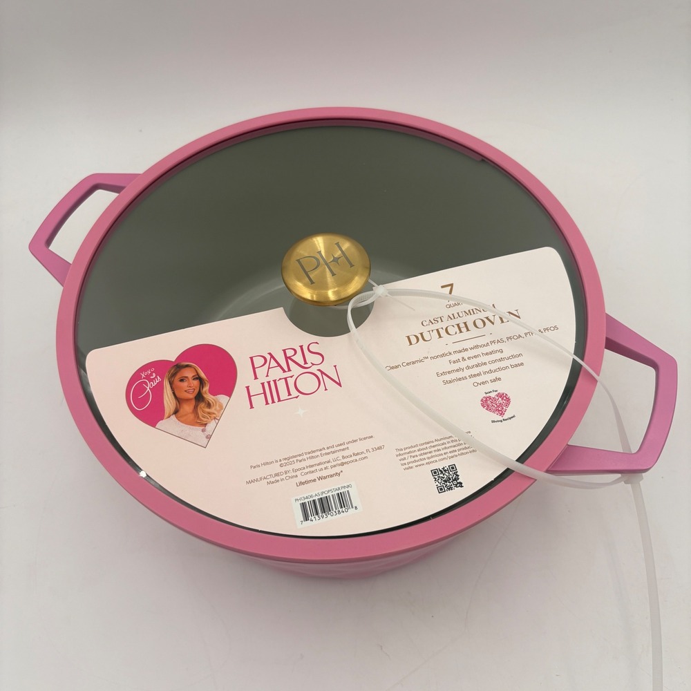 Paris Hilton 7 Quart Cast Aluminum Dutch Oven Popstar Pink‎ Quilted Kitchen